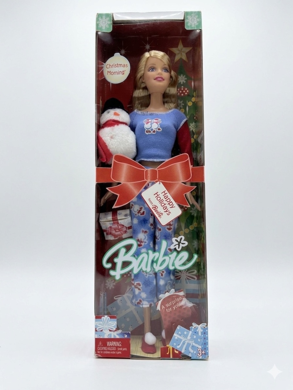 Barbie Holiday Doll in Blue Top & Red Sleeves with Snowman